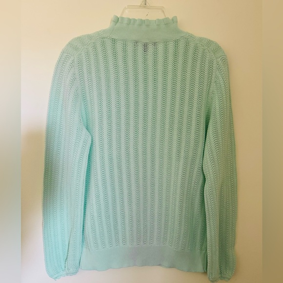 J. Crew Pointelle Ruffle Mockneck Mint Green Sweater, Size S - Picture 3 of 3